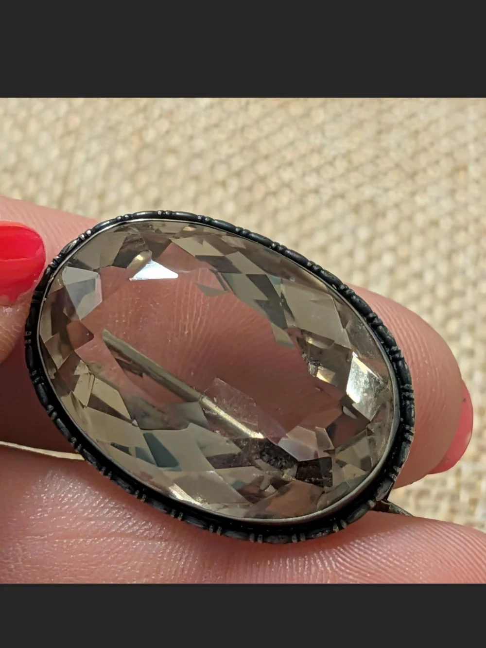 Antique Victorian Brooch, Smoky Quartz, Sterling Silver, Edwardian Rock Crystal